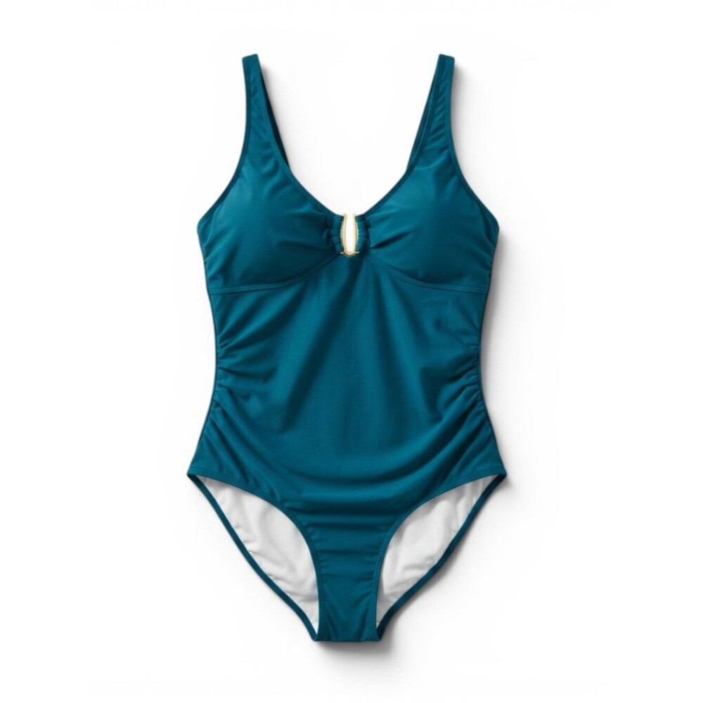 Women’s Teal One-Piece Swimsuit with Gold Accent